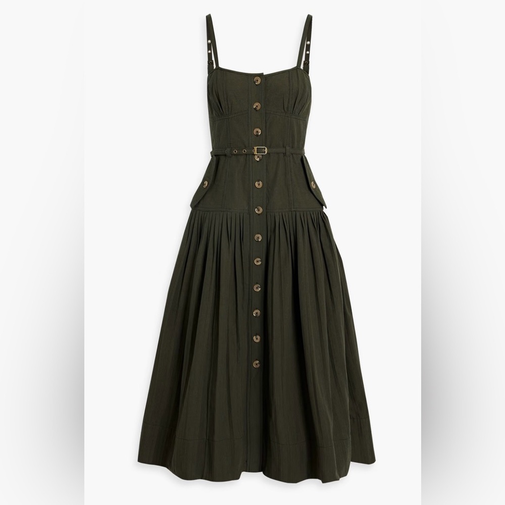 NWOT ULLA JOHNSON Cleo Midi Dress Pleated Green Vacation Holiday Summer Resort 4 - Picture 2 of 11